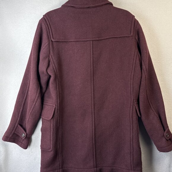Uniqlo Wool Blend Pea / Duffle Coat Men’s Small Burgundy Toggle‎ Buttons Preppy - Picture 8 of 11